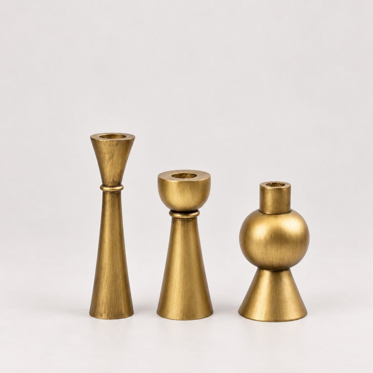 Grove Trio 3'lü Ahşap Şamdan Seti – Gold