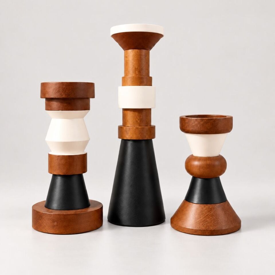 Arbor Trio 3'lü Ahşap Şamdan Seti
