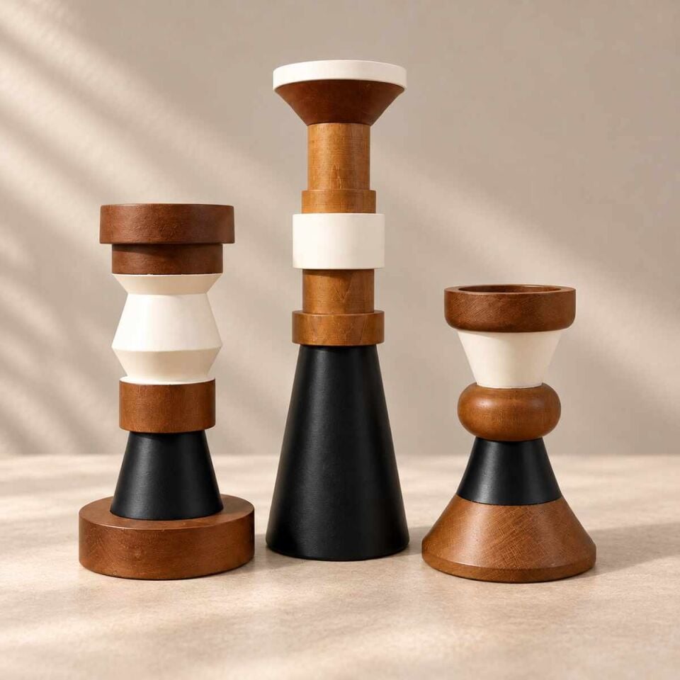 Arbor Trio 3'lü Ahşap Şamdan Seti