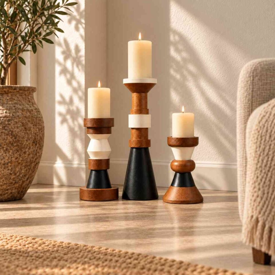 Arbor Trio 3'lü Ahşap Şamdan Seti