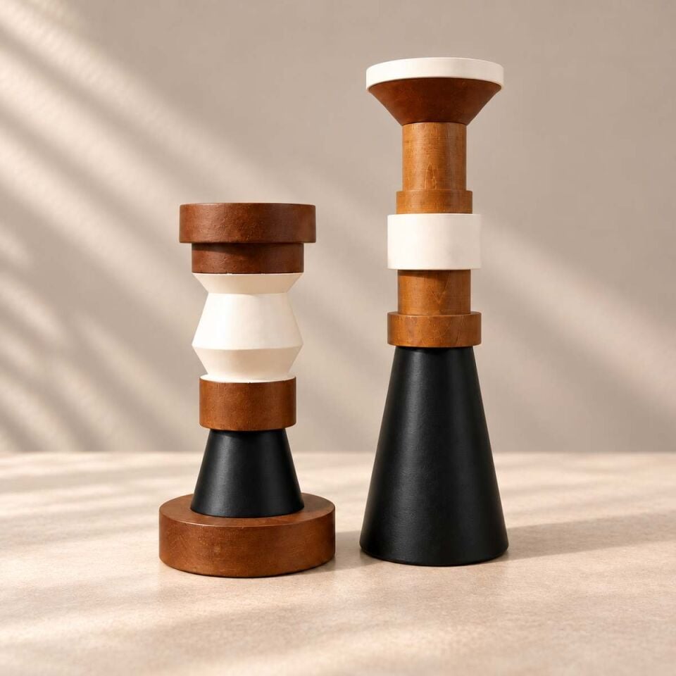 Arbor Duo 2'li Ahşap Şamdan Seti