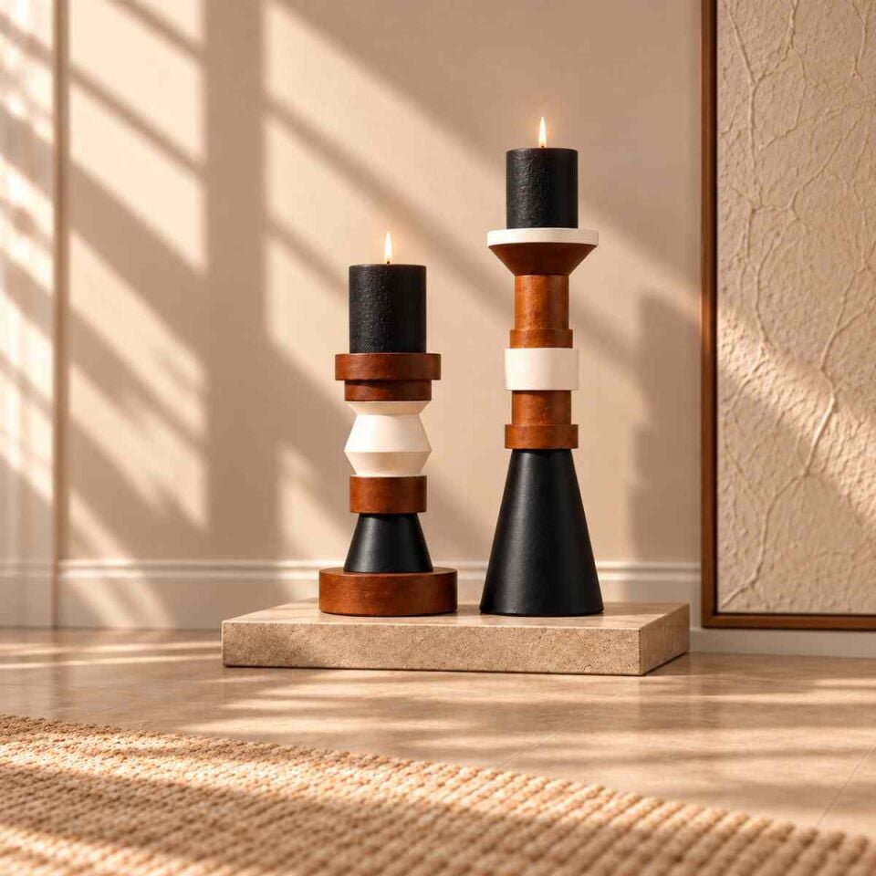Arbor Duo 2'li Ahşap Şamdan Seti