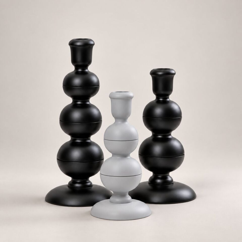 Sylva Trio 3'lü Ahşap Şamdan Seti