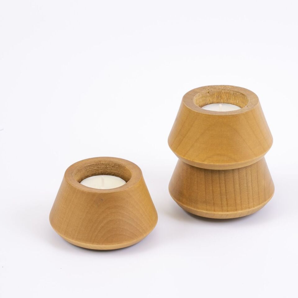 Terra 3'lü Ahşap Tealight Mumluk Seti