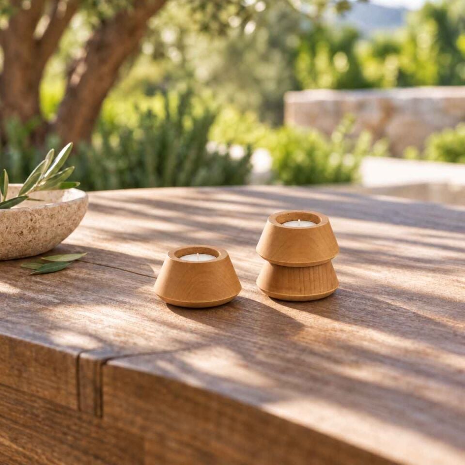 Terra 3'lü Ahşap Tealight Mumluk Seti